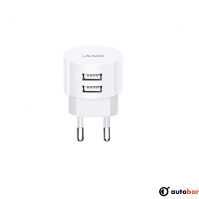 Мережевий зарядний пристрій Usams US-CC080 T20 Dual USB Round Travel Charger (EU) White