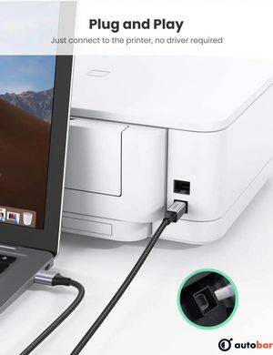 Кабель UGREEN US369 USB-A Male to USB-B 2.0 Printer Cable Alu Case with Braid 1m (Black)(UGR-80801)