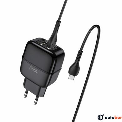 Мережевий зарядний пристрій HOCO C77A Highway dual port charger set(Micro) Black 6931474723581