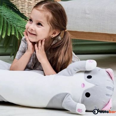 Гігантська м'яка плюшева іграшка Довгий Кіт Батон котейка-подушка 110 см. Колір: сірий