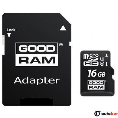 Memory card Secure Digital Micro 16Gb GoodRAM (class 10 UHS I) Retail 10 + adapter M1AA-0160R12