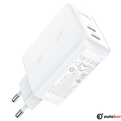 Мережевий зарядний пристрій ACEFAST A29 PD50W GaN (USB-C+USB-C) dual port charger White