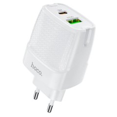 Мережевий зарядний пристрій HOCO C85A Bright dual port PD20W+QC3.0 charger White 6931474743374