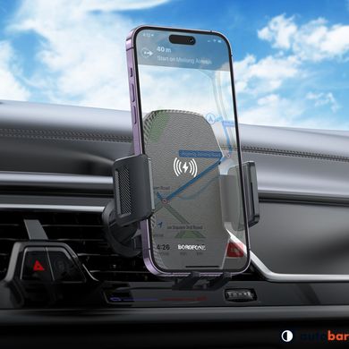 Тримач для мобiльного з БЗП BOROFONE BH213 Adelante wireless fast charging car holder(air outlet) Black