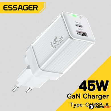 Мережевий зарядний пристрій Essager Zhiqi 45W GaN Travel Charger A+C EU white (ECTCA-ZQB02-Z)