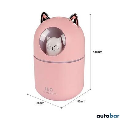 Зволожувач повітря Humidifier H2O Cat USB із котиком на 300мл. Колір: рожевий