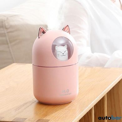 Зволожувач повітря Humidifier H2O Cat USB із котиком на 300мл. Колір: рожевий