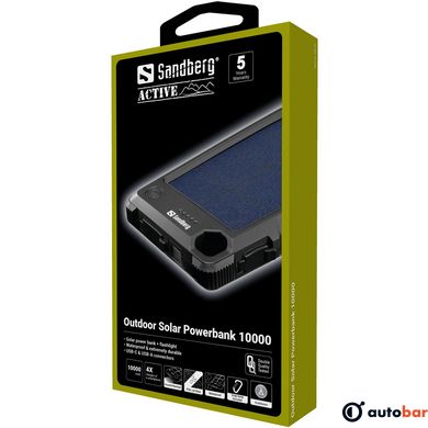 Зовнішній акумулятор сонячна Sandberg Outdoor 10000 mAh, USB, Type-C OUT, LED ліхтар 420-53