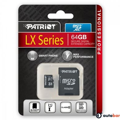 microSDXC (UHS-1) Patriot LX Series 64Gb class 10 (adapter SD)