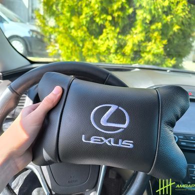 Набір автоподушок Lexus шкіра Італія+ подарунок, Автоподушки Лексус з вишивкою