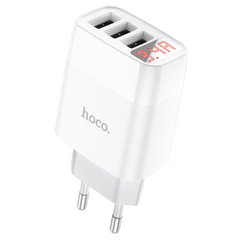 Мережевий зарядний пристрій HOCO C93A Easy charge 3-port digital display charger set(Micro) White 6931474760616