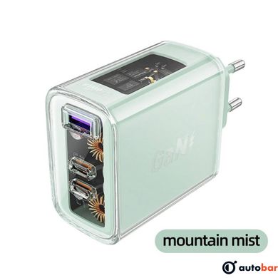 Мережевий зарядний пристрій ACEFAST A45 Sparkling series PD65W GaN (2*USB-C+USB-A) charger Mountain mist
