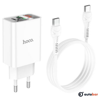 Мережевий зарядний пристрій HOCO C100A PD20W+QC3.0 charger with digital display set(Type-C to Type-C) White