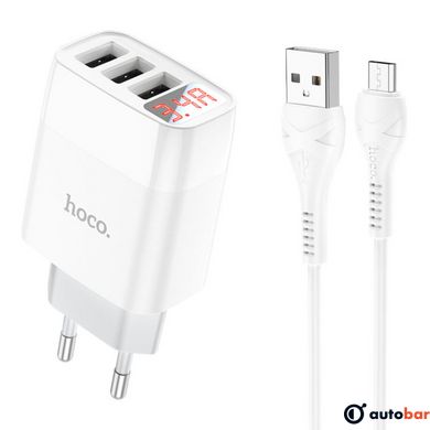 Мережевий зарядний пристрій HOCO C93A Easy charge 3-port digital display charger set(Micro) White 6931474760616