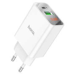 Мережевий зарядний пристрій HOCO C100A PD20W+QC3.0 charger with digital display White 6931474769800