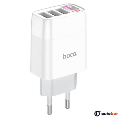 Мережевий зарядний пристрій HOCO C93A Easy charge 3-port digital display charger White 6931474760593