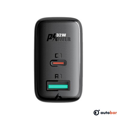 Мережевий зарядний пристрій ACEFAST A5 PD32W(USB-C+USB-A) dual port charger Black