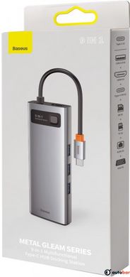 Док-станція Baseus USB3.1 Type-C-->USB C(PD)100W/HDMI 4K 30Hz/VGA/USB3.2/RJ45/SD+TF,9in1 Grey (CAHUB-CU0G)