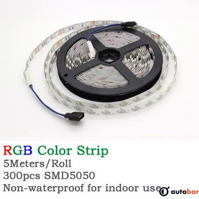Світлодіодна стрічка SMD 5050 RGB LED 5 м IP65 з пультом та блоком живлення USB, 5м, Стрічка світлодіодна 5050