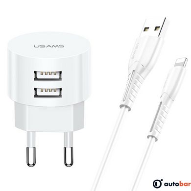 МЗП Usams Travel Charging Set Send-Tu Series (T20 Dual USB Round Charger+U35 lightning cable) White