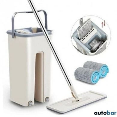 Швабра - ледар з відром і автоматичним віджимом 2 в 1 Hand Free Cleaning Mop 5 л. Колір: білий