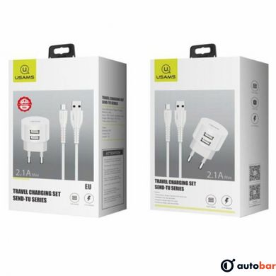 МЗП Usams Travel Charging Set Send-Tu Series (T20 Dual USB Round Charger+U35 Type-C cable) White