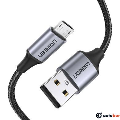 Кабель UGREEN US290 USB 2.0 A to Micro USB Cable Nickel Plating Aluminum Braid 2m (Black) (UGR-60148)