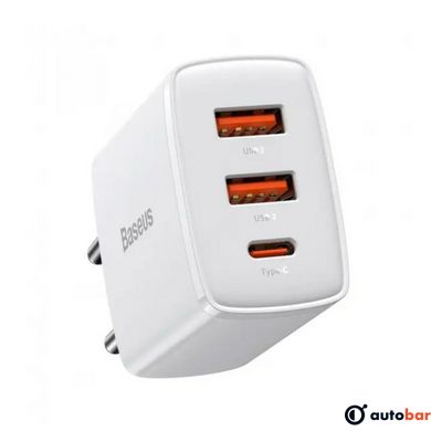 Мережевий зарядний пристрій Baseus Compact Quick Charger 2U+C 30W EU White
