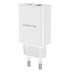 Мережевий зарядний пристрій BOROFONE BA56A Lavida dual port PD20W+QC3.0 charger White BA56AW