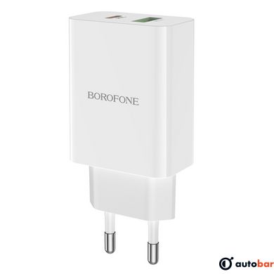 Мережевий зарядний пристрій BOROFONE BA56A Lavida dual port PD20W+QC3.0 charger White