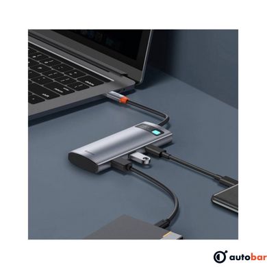 USB-Hub Baseus Metal Gleam Series 7-in-1 Multifunctional Type-C HUB Docking Station Gray（Type-C to HDMI*1+USB3.0*2+USB-C*1+PD*1+SD/TF*1) WKWG020113