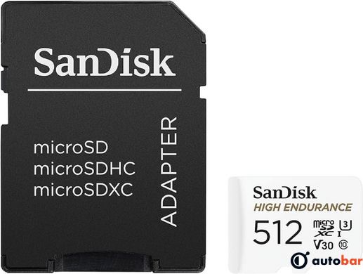 microSDXC (UHS-1 U3) SanDisk High Endurance 512Gb class 10 V30 (100Mb/s) (adapterSD)